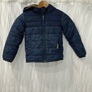 The North Face kids coat, navy-reversible, size 6.